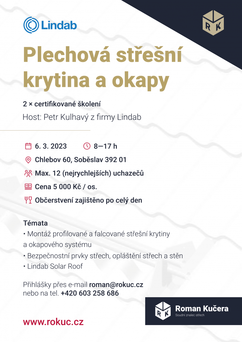 ŠKOLENÍ: Plechová střešní krytina a okapy